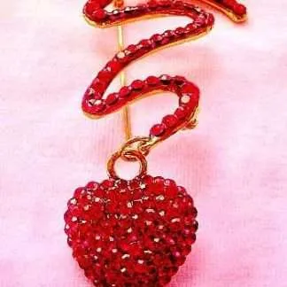Vintage Ruby Red Rhinestone Dangling Heart Brooch Pin, Valentine Day Hearts Brooches Pins Jewelry