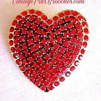 Vintage Valentine's Day Ruby Red Rhinestone Heart Brooch Pin Ladies Designer Jewelry Love Pins Hearts