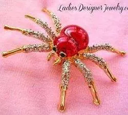 Spider Pin Brooch Red Enamel Diamond Crystals Rhinestones Insect Bug