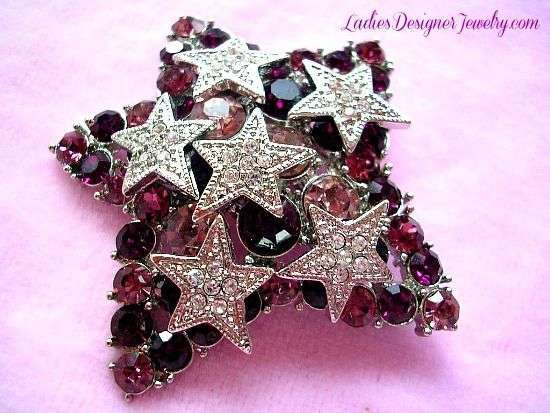 Vintage Art Deco Purple Amethyst Pave Diamond Shooting Large Star Brooch Pin, Stars Designer Jewelry Estate