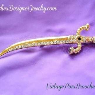 Women's Gold Plate Green Simulated Opal Diamond Rhinestone Vintage Sword Pin Brooch, Christian Religious Swords Brooches Pins