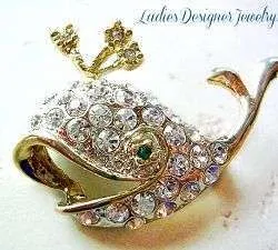 Vintage Pave Rhinestone Whale Gold Plate Pin Brooch Aquatic Mammal