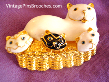 Vintage Estate Cat Kitten Pin Brooch Jewelry Enamel