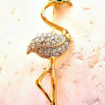 Vintage Top Hat Flamingo Stork Brooch Pin