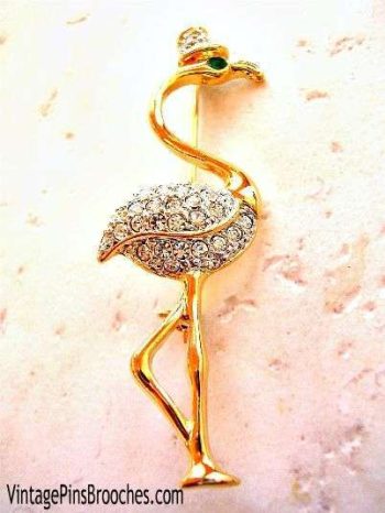 Vintage Top Hat Flamingo Stork Brooch Pin
